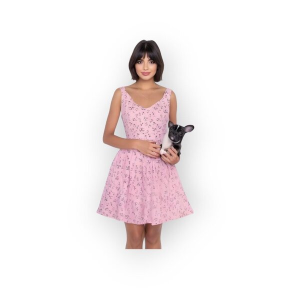 ModCloth Ixia sleeveless pink retro French Bulldog printed summer dress size XS - Picture 13 of 13